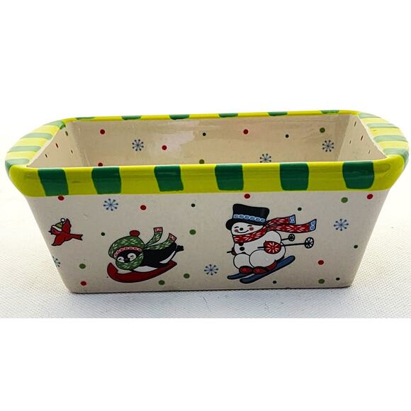 LOAF BAKING DISH-TEMP-TATIONS-Ceramic-Snowman-Penguin-Bird-Holiday Theme-Small - Picture 1 of 9